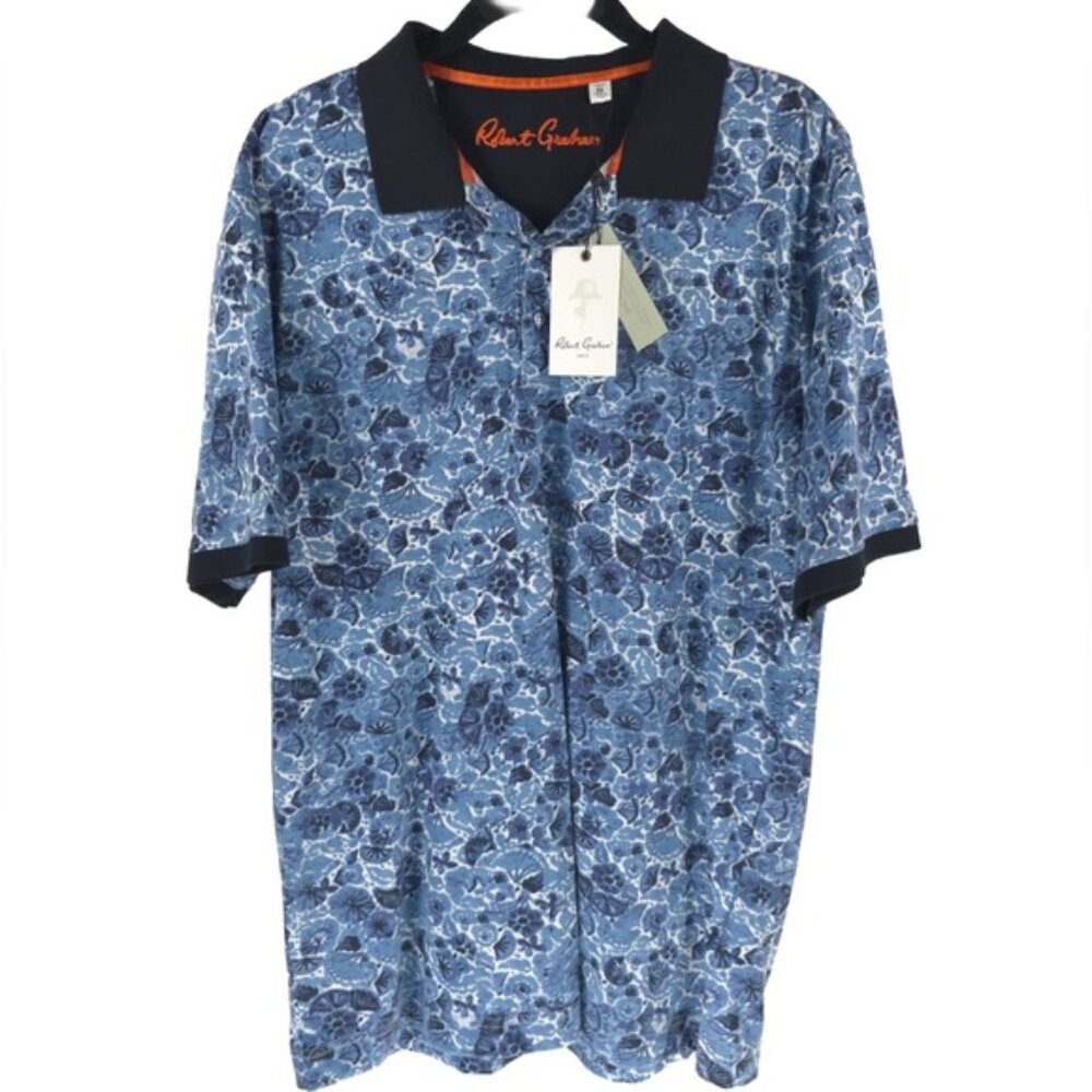 NWT ROBERT GRAHAM CLASSIC FIT AMARO Blue Polo Shirt COTTON RPP227502MCF‎ Size M